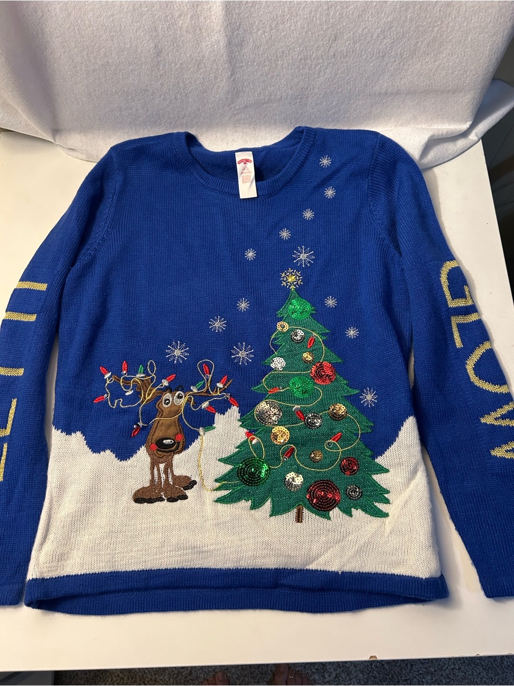 Holiday Time Royal Blue women’s Christmas Sweater with Tree & Reindeer
